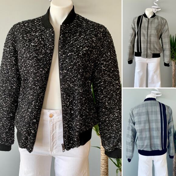 Alice + Olivia Lonnie Reversible Cropped Bomber Jacket in Plaid Size Large - Picture 10 of 11